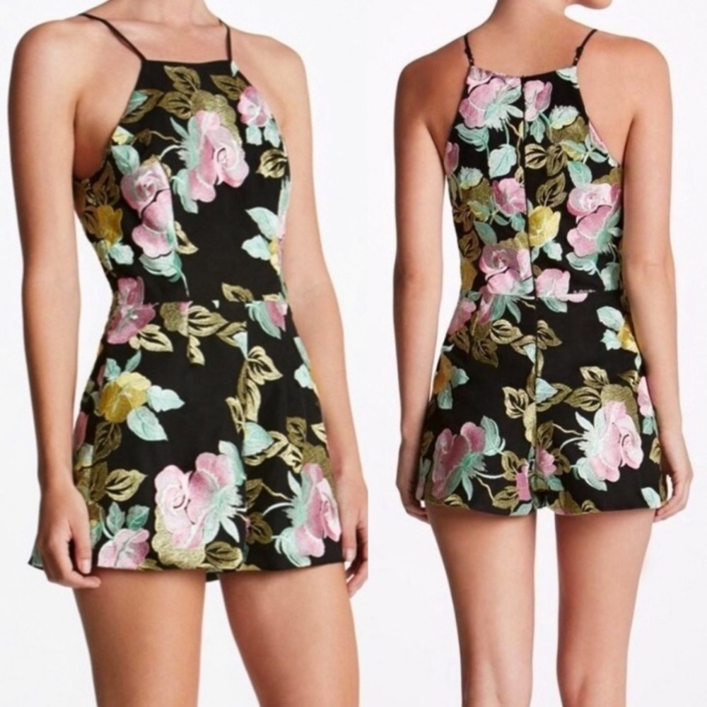 Dress the Population Floral Jumpsuit - Black, Pink, Green, Gold